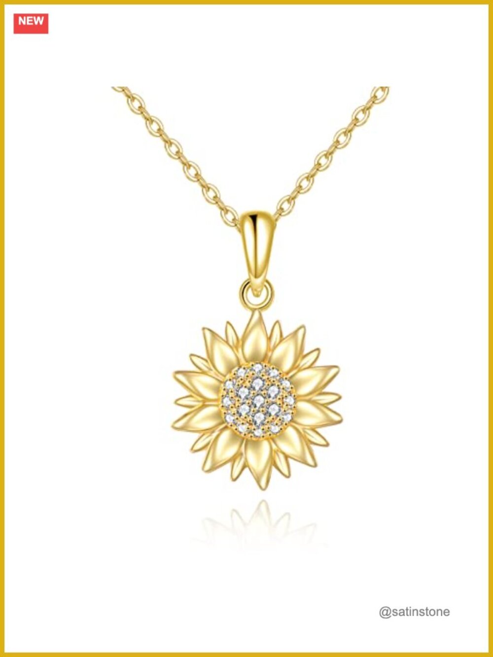 14k Yellow Gold Sunflower Pendant Necklace Cubic Zirconia
